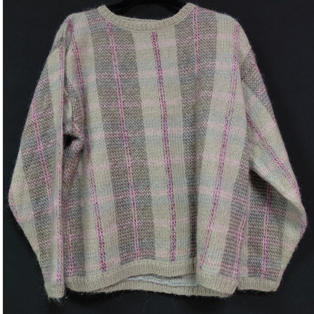 LISE J Mohair Blend Plaid Sweater Knit Long Sleeve Acrylic,Mohair Size L